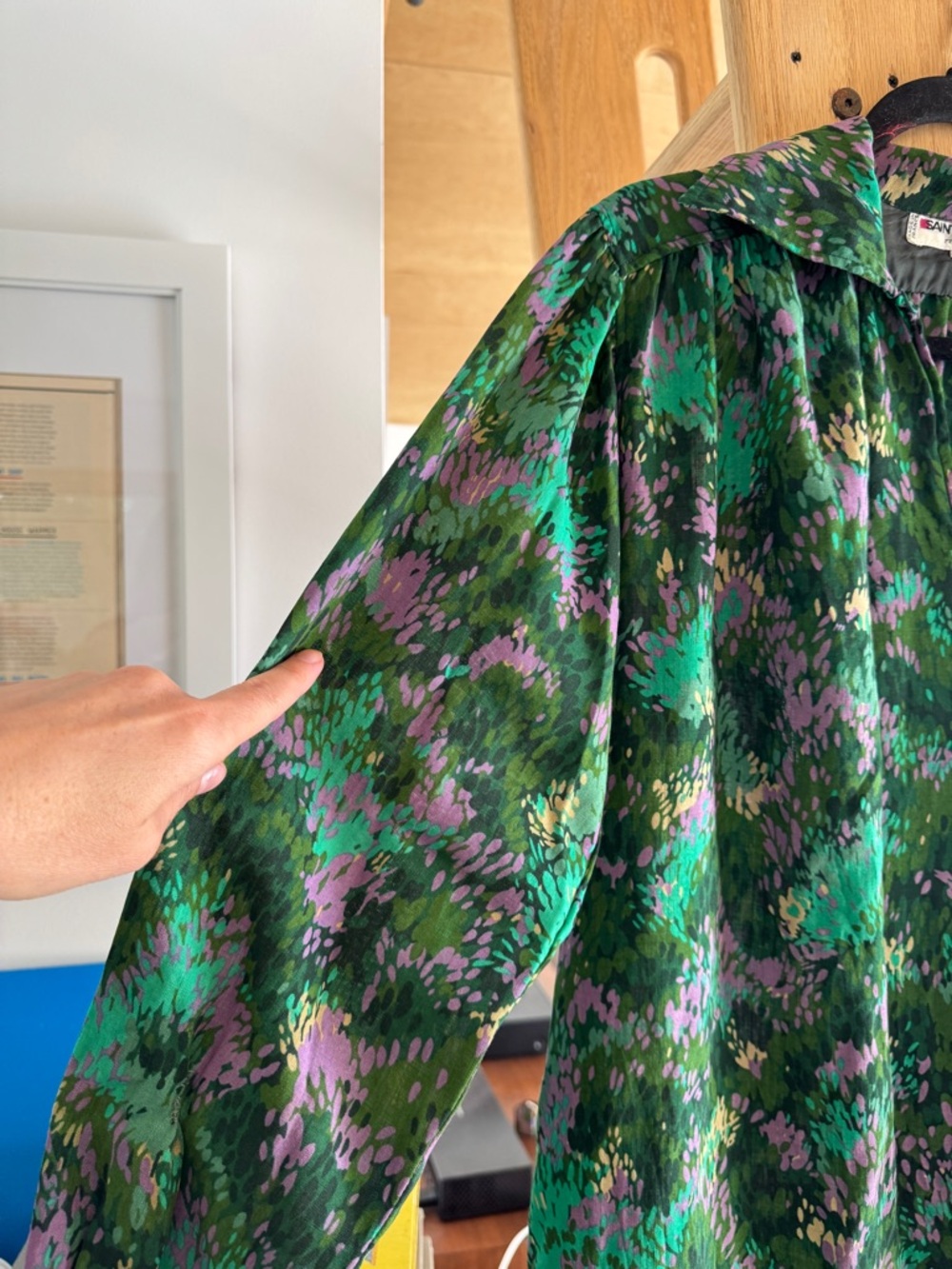 Yves Saint Laurent Rive Gauche Vintage Green & Purple Floral Dress (7.5-8, M) - Picture 9 of 12